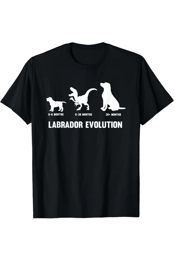 Labrador Evolution Funny Dino Reference Cute Design Unisex T-Shirt, for men & women, up to size 5XL