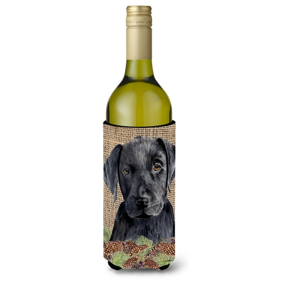 Labrador Faux Burlap and Pine cones Wine Bottle Hugger