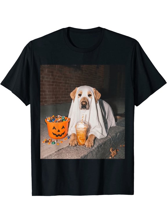 Labrador Ghost Dog Meme Pumpkin Iced Coffee Halloween T-Shirt