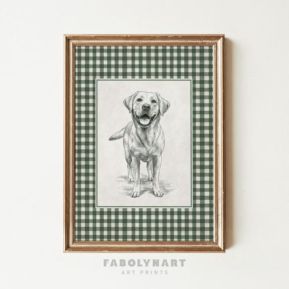 Labrador Green Gingham Retriever Sketch Poster Unframed Paper Print
