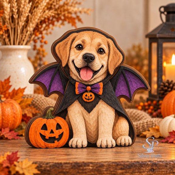 Labrador Halloween Wooden Block 3 Layer, Vampire Pumpkin Decor