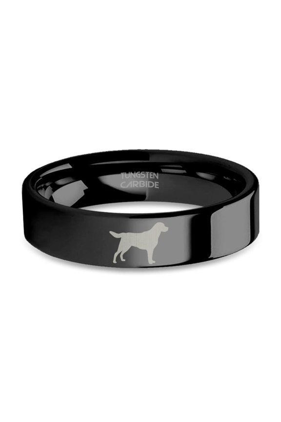 Labrador Lab Dog Laser Engraved Black Tungsten Carbide Ring, 6mm, Size 4