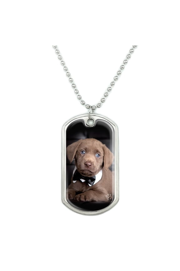 Labrador Lab Puppy Dog Bachelor Bow Tie Military Dog Tag Pendant Necklace with Chain