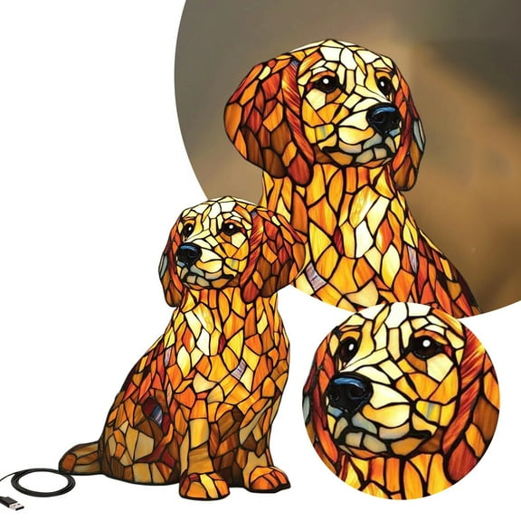Labrador Lamp, Dogs Stained Resin Tabletop Night Light, Dog Series Art Night Light, Dog Stained Glass Lamp, 3D Cute Pet Themed LED Table Lamps, Gift for Lovers