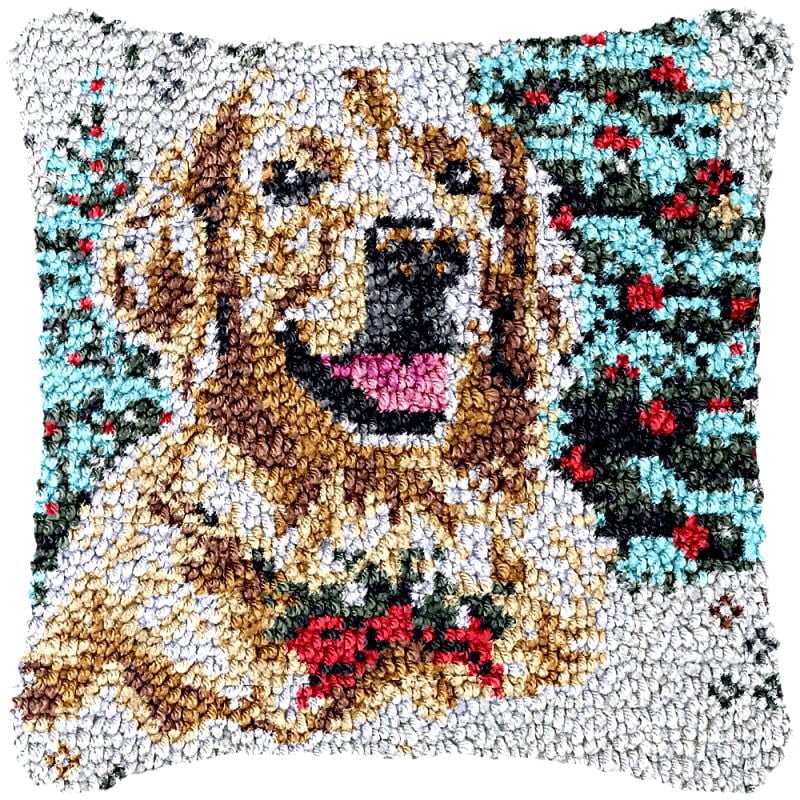 Labrador Latch Hook Pillow Cover Kits for DIY Handmade Throw Pillow Cross Stitch Latch Hook Pillowcase Rug Kits with Preprinted Color Pattern Canvas Crochet Yarn Kits 17''X 17''(ys66)