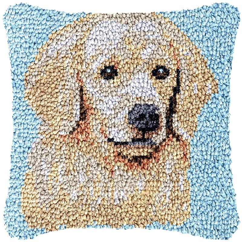 Labrador Latch Hook Pillow Cover Kits for DIY Handmade Throw Pillow Cross Stitch Latch Hook Pillowcase Rug Kits with Preprinted Color Pattern Canvas Crochet Yarn Kits 17''X 17''(ch52)