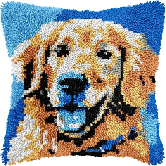 Labrador Latch Hook Pillow Kits Pillow Cover Pattern PrintedCanvas Knitted Hooking Pillowcase Cushion With Zipper Crafts Crochet Home Decor Kits 17x17 inch(f54)