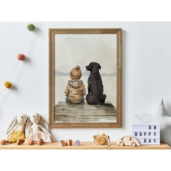 Labrador Nursery Decor, Boy & Labrador Art, Black Labrador Print, Labrador Retriever Print, Lab Wall Art, Dog Wall Decor For Boy Wall Art, Modern Wall Decor, 12x18 UNFRAMED