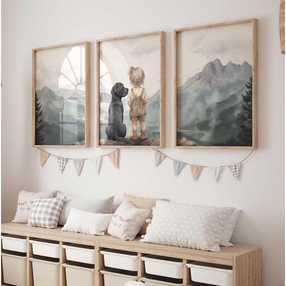 Labrador Nursery Wall Decor Black Labrador Prints Dog Nursery Art Girl Dog Black Lab Portrait Set 3 Unframed Paper Print 8x12