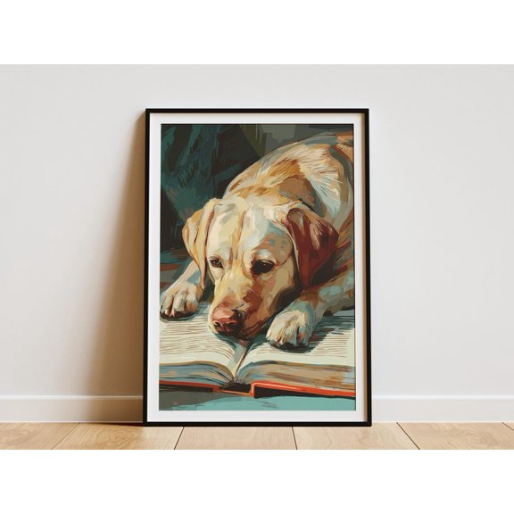 Labrador Reading Book Cozy Study Poster Unframed Paper Print