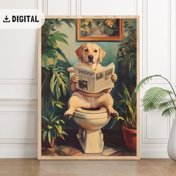 Labrador Retriever Bathroom Poster, Dog Wall Art, Lab Wc Decor, Unframed Poster Size 8x12