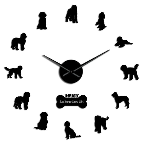 Labrador Retriever Breed Dogs Silouette Frameless Wall Clock Stickers, DIY Modern Decorative Clocks for Living Room, Bedroom, Office - Easy to Install, Large 3D Clock Design (Black,47in)