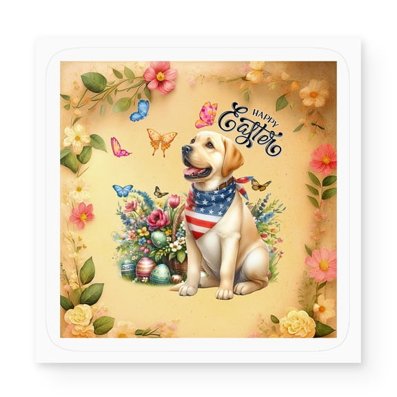 Labrador Retriever Celebrates Spring and Enjoys a Happy Easter Vinyl Sticker Lab Dog Lover Gifts Waterproof Decal Art Decor - 02001