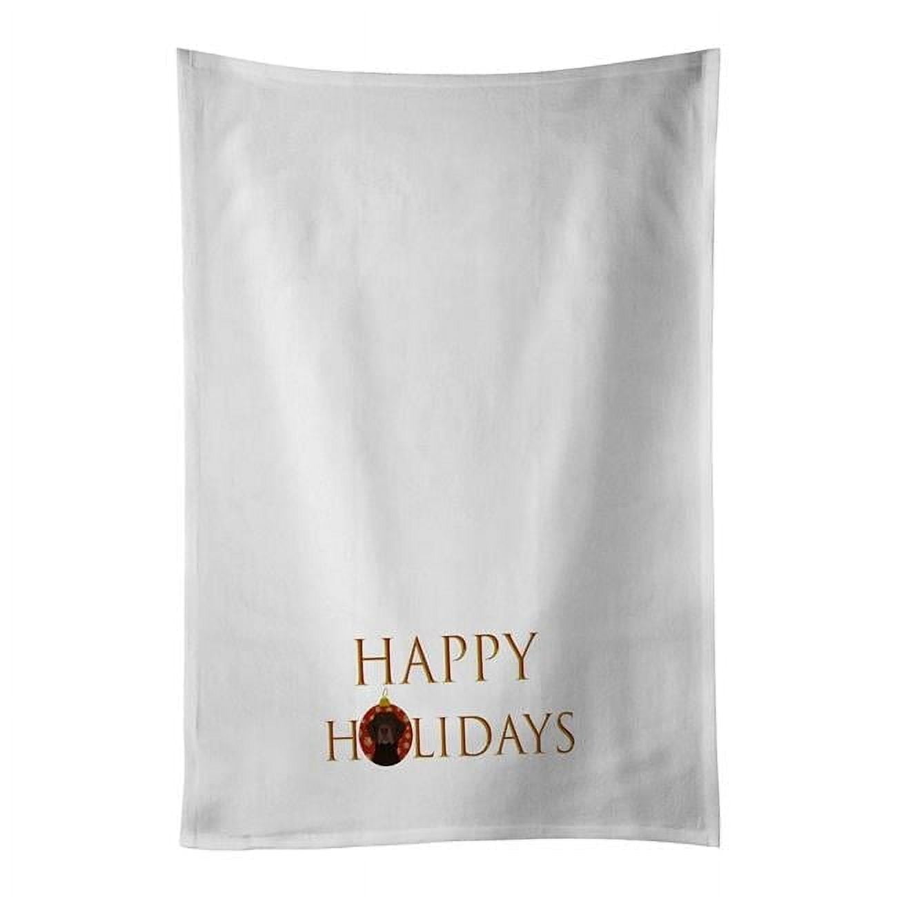 Labrador Retriever Chocolate #2 Happy Holidays White Kitchen Towel Set of 2 19 in x 28 in