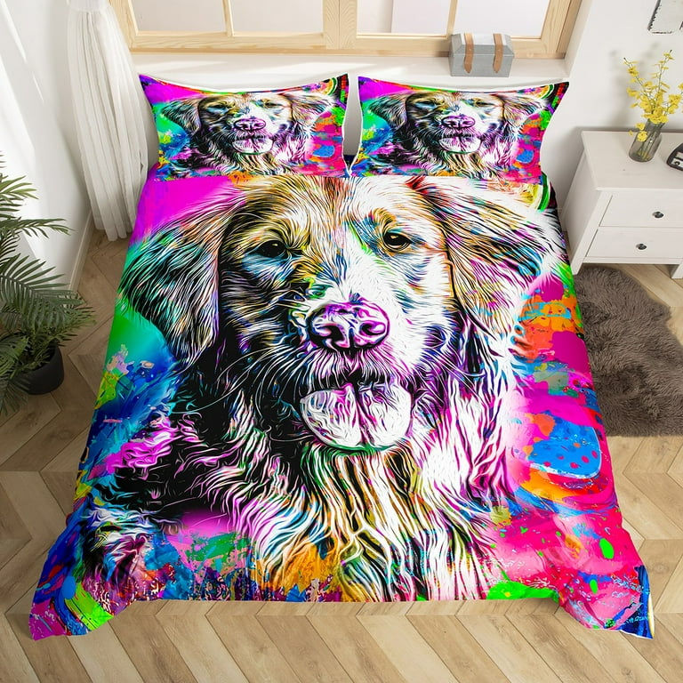 Labrador Retriever Comforter Cover Rainbow Tie Dye Duvet Cover for Teens Women Dog Lover Doggy Puppy Pup Dog Bedding Set Hippie Pet Animal Bed Sets