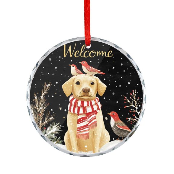 Labrador Retriever Dog with Bird Crystal Glass Ornament Hanging Craft Collectibles for Xmas Trees Home Party Gifts Xmas Holiday Pet Round Glass Christmas Ornaments
