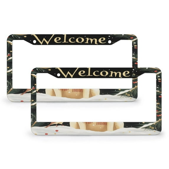 Labrador Retriever Dog with Bird License Plate Frame 2 Pack Xmas Holiday Pet Car Front License Plate Frame Gift for Dad 2 Round Holes Quality Aluminum License Plate Cover