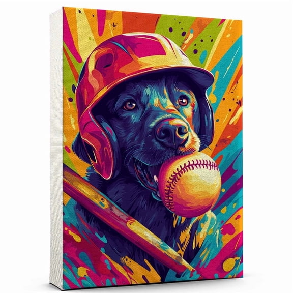 Labrador Retriever Dog Canvas Baseball Canvas Cute Labrador Retriever Canvas Wall Art of Puppy Playing Baseball, Perfect for Dog and Sports Fans