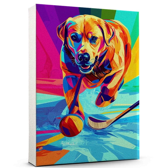 Labrador Retriever Dog Canvas Ice Hockey Canvas Cute Labrador Retriever Canvas Wall Art of Puppy Playing Ice Hockey, Perfect for Dog and Sports Fans