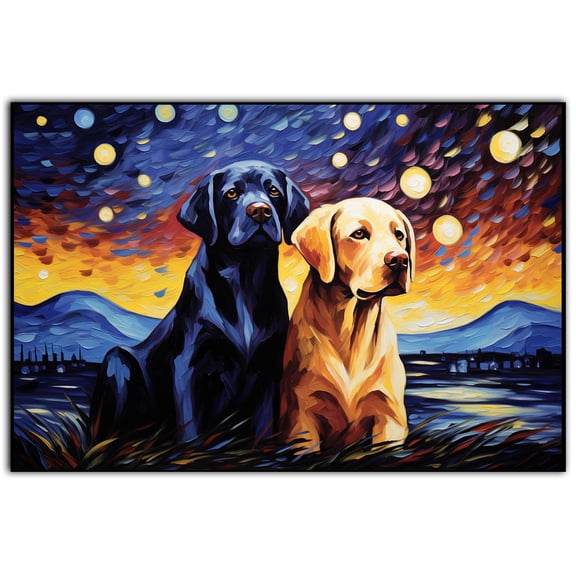 Labrador Retriever Dog Canvas Prints of Starry Night Paintings Reproduction Post-Impressionism Artwork Framed Wall Art for Living Room Home decorations