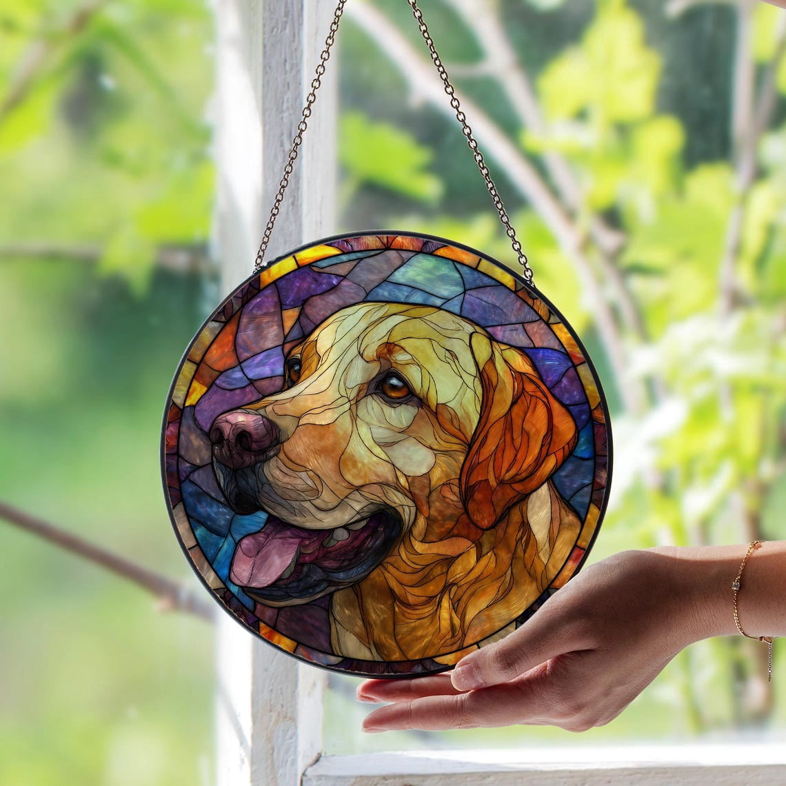 Labrador Retriever Dog Glass Suncatcher, Pet Memorial Window Art, 3.5 in