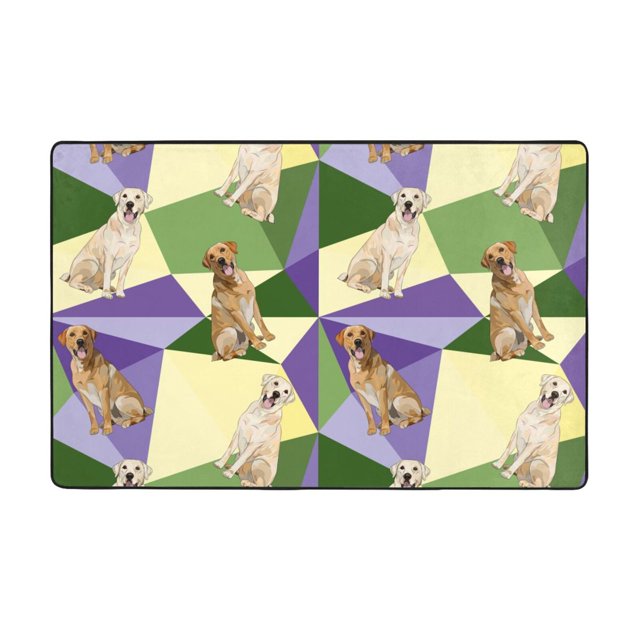 Labrador Retriever Dog Green Purple Area Rugs for Living Room Bedroom