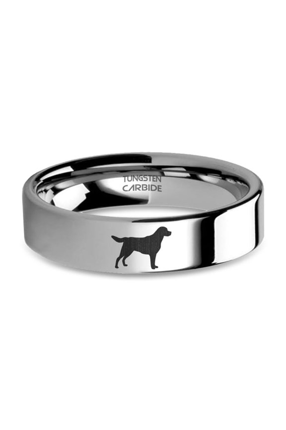 Labrador Retriever Dog Laser Engraved Silver Tungsten Carbide Ring, 6mm, Size 4