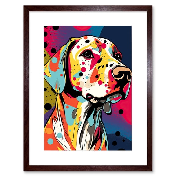 Labrador Retriever Dog Linocut Colourful Pattern Polka Dot Portrait Modern Artwork Framed Wall Art Print 9X7 Inch