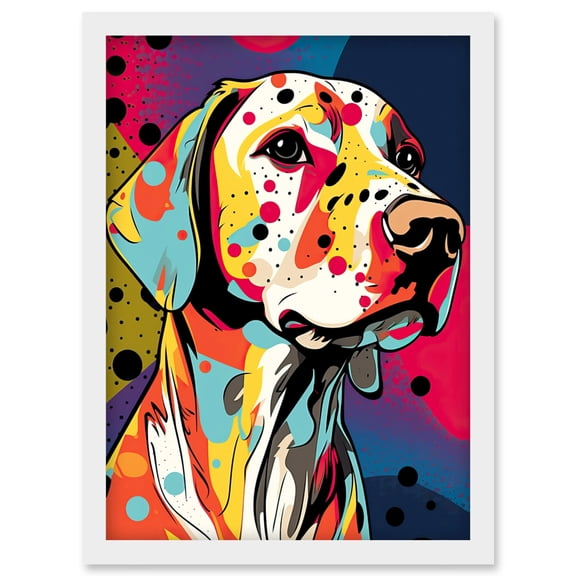 Labrador Retriever Dog Linocut Colourful Pattern Polka Dot Portrait Modern Artwork Framed Wall Art Print A4