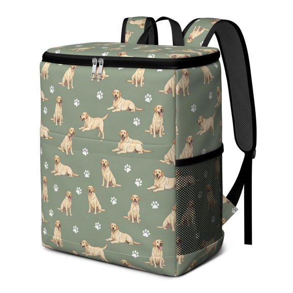 Labrador Retriever and Dog Paw Insulated Cooler Backpack, Lunch Cooler Rucksack with Mesh Pockets & Adjustable Straps, Leakproof PEVA Lining Gift Ideas for Holiday Birthday Gifts,12.6"x13.8"x7.1"
