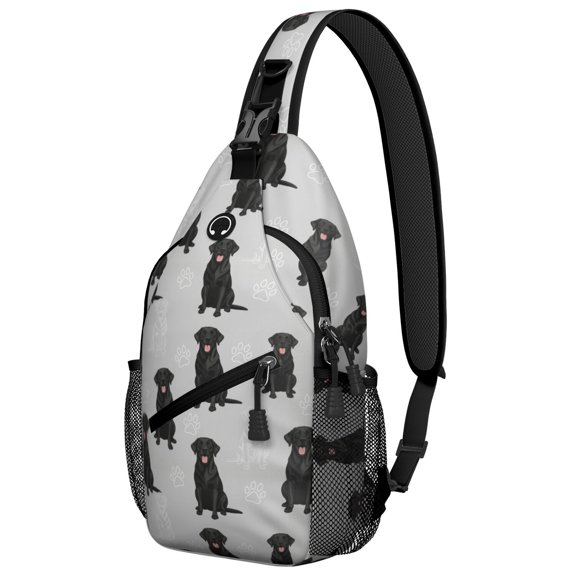 Labrador Retriever and Dog Paw Print Sling Backpack, Unisex Cycling Crossbody Bag with Side Mesh Pockets, Adjustable Ambidextrous Strap Gift Ideas for Hiking Cycling Walking