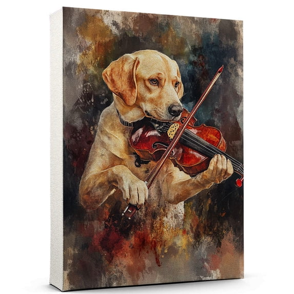 Labrador Retriever Dog Playing Violin Stretched Canvas Size 8x12 – Vintage Style Labrador Retriever Dog Art for Violin Fans, Great Gift for Dog Owners
