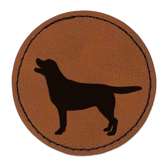 Labrador Retriever Dog Solid 2.5" Faux Leather Round Engraved Iron-On Patch - Brown