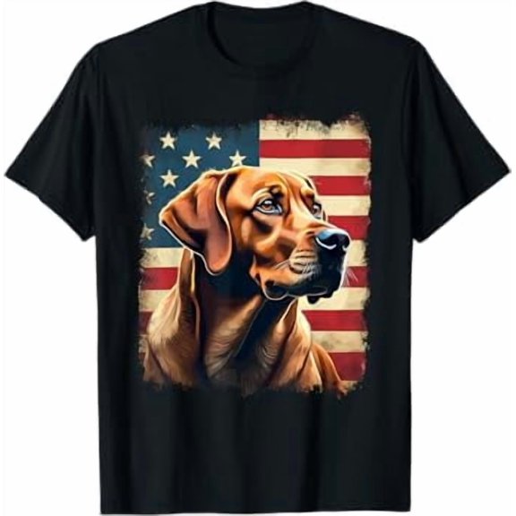 Labrador Retriever Fox Red Labrador & American Flag T-Shirt, Unisex Cotton T-Shirt, Sizes S-5XL