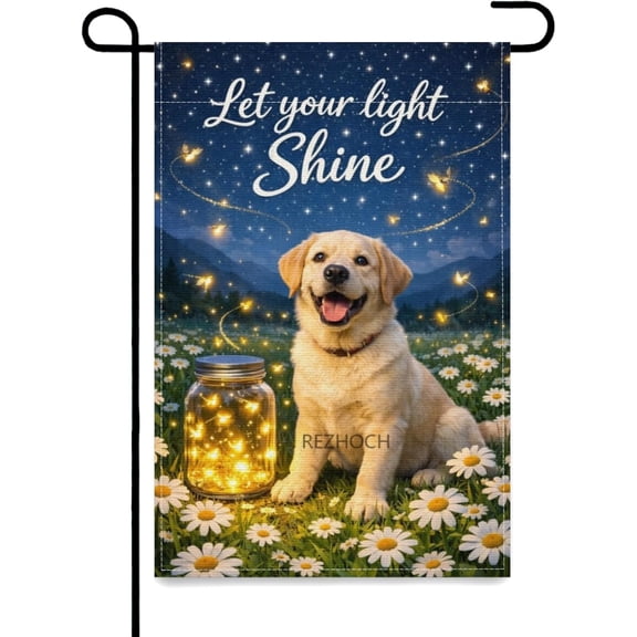 Labrador Retriever Garden Flag 12x18 Inch Double Sided Animal Fireflies Daisies Outdoor Yard Lawn Porch Patio Decor