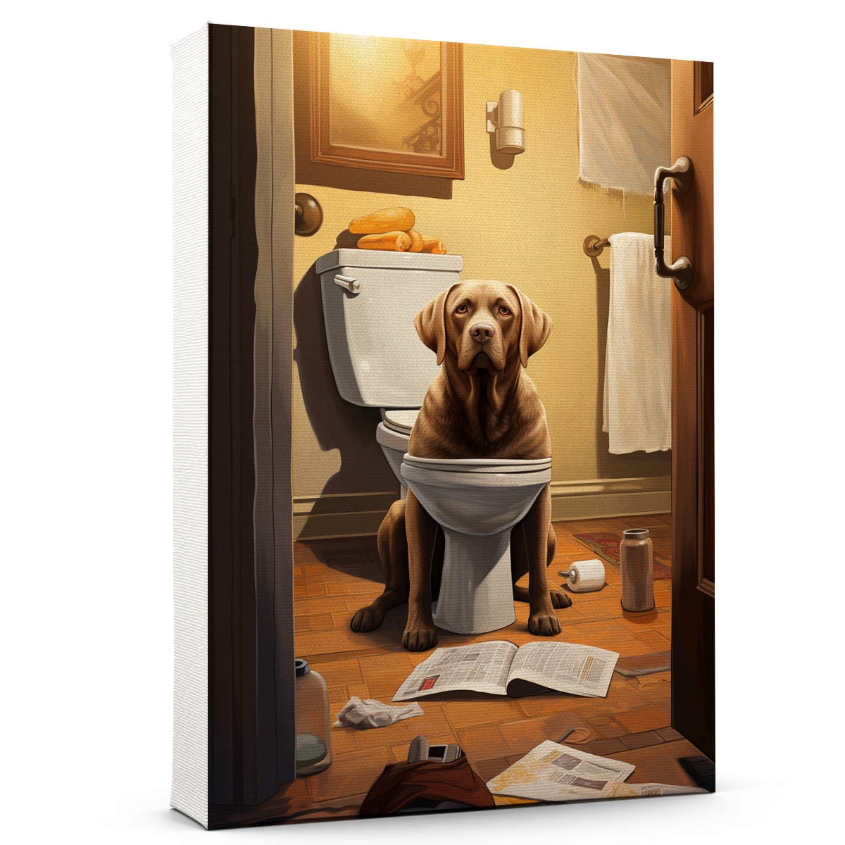 Labrador Retriever Gift Wall Art, Cute Dog Sitting on The Toilet ...
