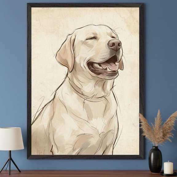 Labrador Retriever Happy Sketch Wall Art Smiling Yellow Lab Dog Portrait, Unframed Paper Poster 8x10in