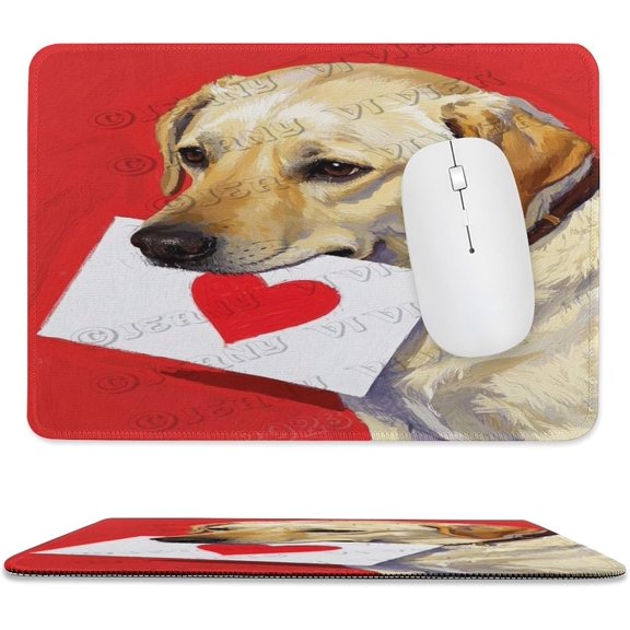Labrador Retriever with Heart Painting Mouse Pad 8x10 in Size, Stitched Edges Computer Mouse Pad with Smooth Cloth Surface, Cute Labrador Retriever with Heart Artwork for Office Desk Accessories