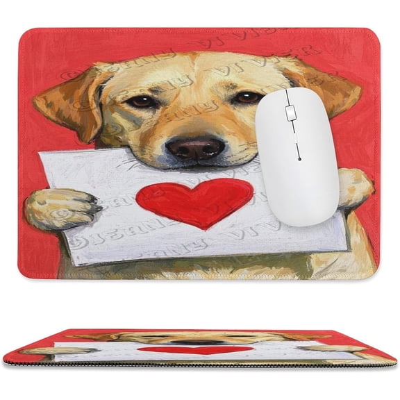 Labrador Retriever with Heart Painting Mouse Pad 8x10 in with Stitched Edge, Non-Slip Rubber Base Desk Mouse Pad, Charming Labrador Retriever Portrait with Heart Illustration for Computer Desk