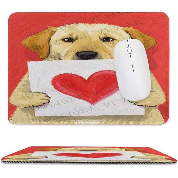 Labrador Retriever with Heart Painting Mouse Pad 8x10 in with Stitched Edge, Soft Cloth Surface Non-Slip Desk Mouse Pad, Charming Labrador Retriever Puppy Artwork for Office Desk Accessories