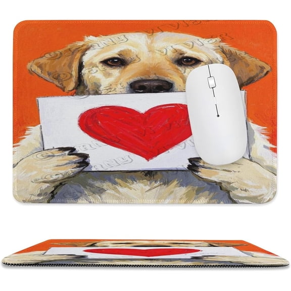 Labrador Retriever with Heart Painting Mouse Pad 8x10 in, Stitched Edge Non-Slip Desk Mousepad with Premium Cloth Surface, Adorable Labrador Retriever Puppy for Home Office Desk Decor