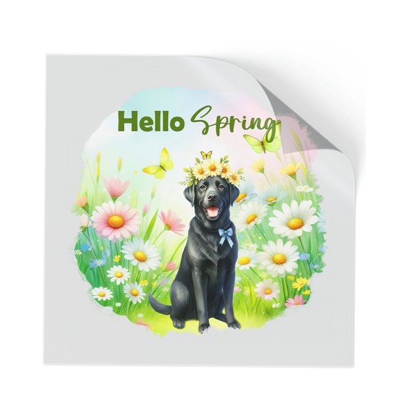 Labrador Retriever Hello Spring Time Flower Floral Nature Cutout Transfer Sticker Lab Dog Lover Gifts Transparent Decal Art Decor - 02031
