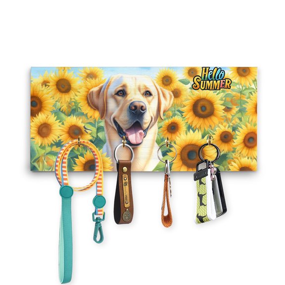 Labrador Retriever Hello Summer Sunshine Sunflowers Spring Retro Vintage Wood Key Holder Lab Dog Lover Gifts Wall-mounted Key Rack Home Decor - 00008