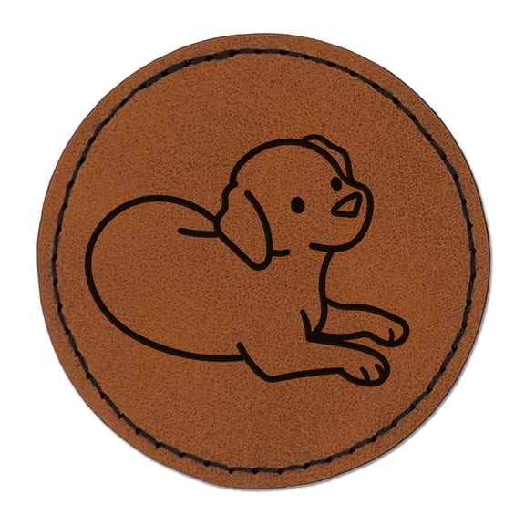 Labrador Retriever Laying Down Dog 2.5" Faux Leather Round Engraved Iron-On Patch - Brown