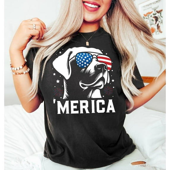 Labrador Retriever ‘Merica Shirt, Patriotic Dog Lover Tee, 4th of July American Flag Dog Shirt, USA Independence Day Gift for Pet Owners