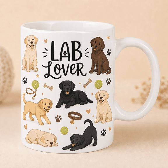 Labrador Retriever Mug, Lab Lover 2D Flat Mug, Dog Mom Gift for Coffee & Tea