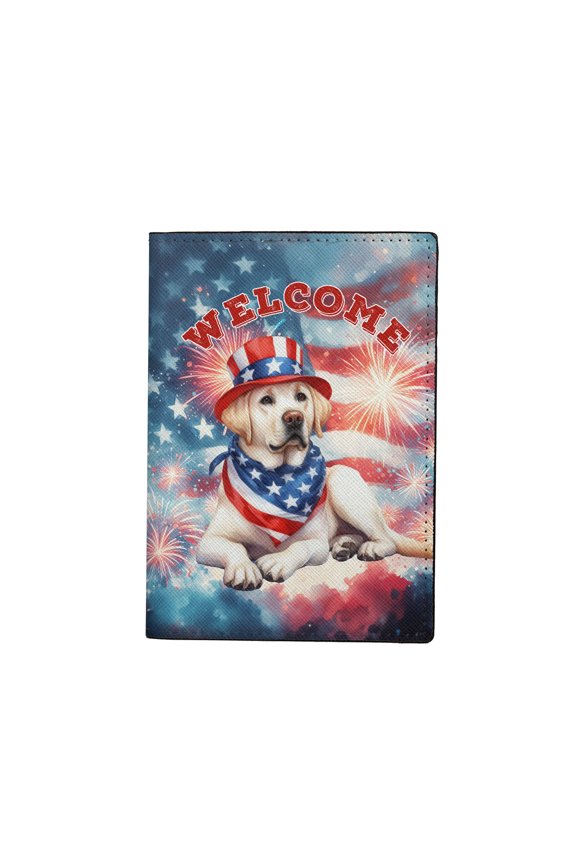 Labrador Retriever Patriotic Welcome for 4Th of July Independence Day Travel Passport Wallet Lab Dog Lover Gifts PU Leather Passport Holder Cover - 00010