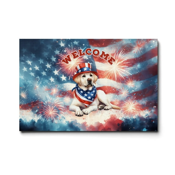Labrador Retriever Patriotic Welcome for 4Th of July Independence Day Horizontal Matte Canvas Poster Lab Dog Lover Gifts Wall Art Home Decor - 00010