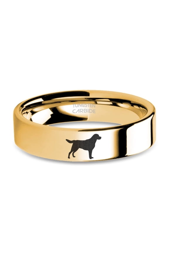Labrador Retriever Pet Engraved Yellow Gold Tungsten Ring, 6mm, Size 5