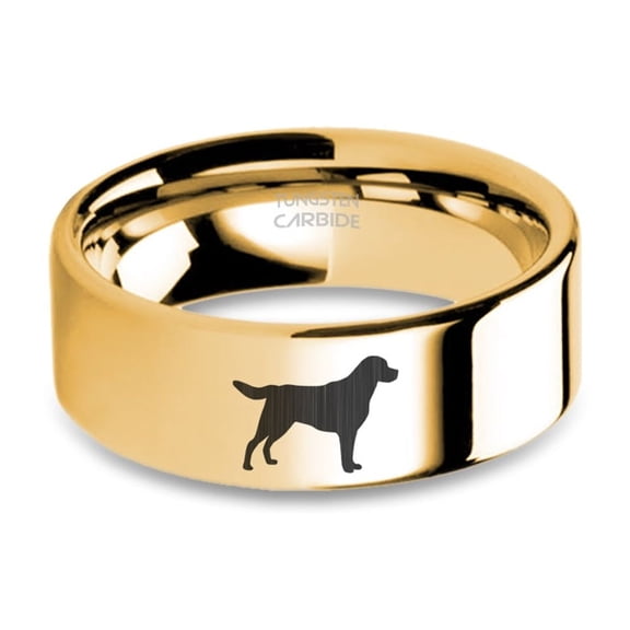 Labrador Retriever Pet Engraved Yellow Gold Tungsten Ring, 8mm, Size 11.5